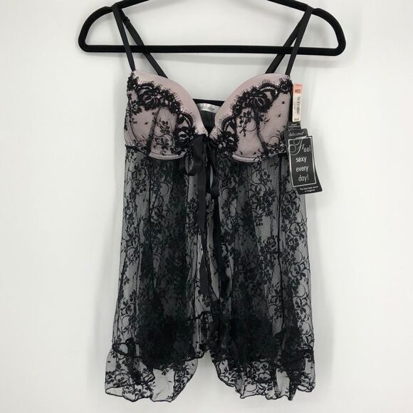 Other - Delicates Floral Lace Babydoll Lingerie Size Medium Black NWT Whymsigoth